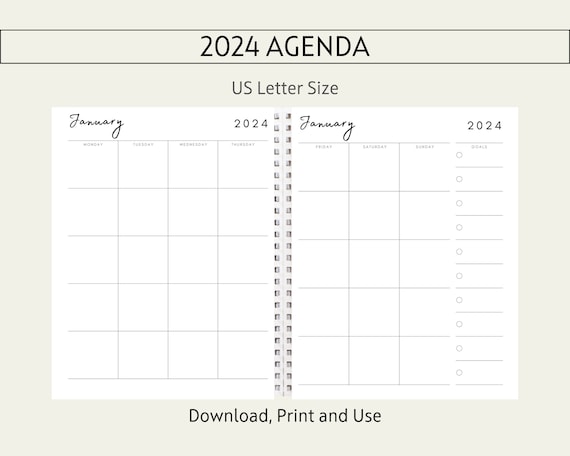 2024 Useful Printable Pdf Agenda, Stay Organized and Productive, To Do  List, US Letter, Agenda
