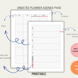 Happy Planner Insert, Undated Printable Planner Pages, 2 Size Minimalist Yearly, Daily,Monthly and Weekly Bundle, Undated Printable Agenda
