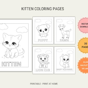Kitten Coloring Pages Printable Book – Adorable Digital Download in 4 Sizes, Fun Cat-Themed Activity for Kids & Adults, Instant PDF Download