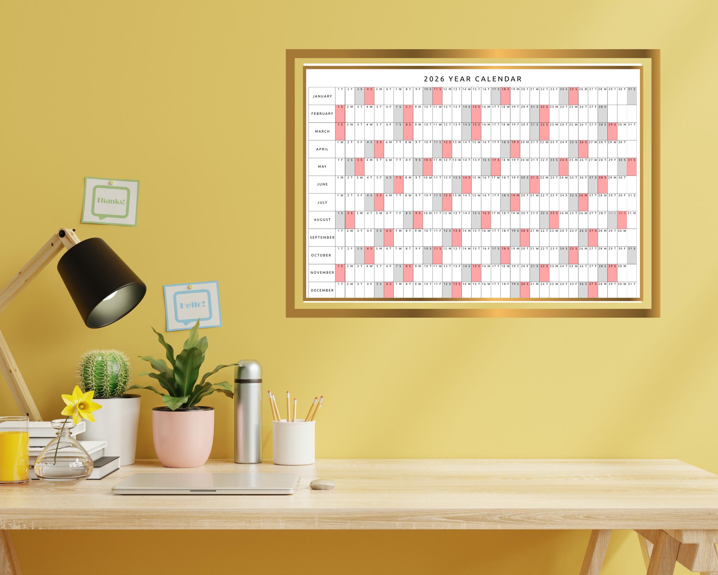 2026 Jahresplaner Printable: Jahresplaner Poster (A2-A3-A4 PDF Größe
