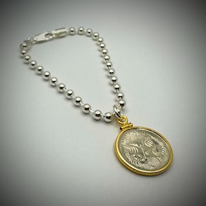 Australian 5 Cent Sterling Silver Bead Bracelet - Yellow Gold-Filled Bezel - Choose the Year 1966-2025