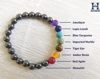 Pulsera elástica de 7 chakras Pulsera natural de 7 chakras Pulsera unisex hecha a mano de 7 chakras Pulsera redonda de piedras preciosas de 8 mm para regalo