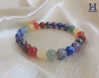 Natürliche 7 Chakra Edelstein Perlen Armband | Heilender Kristall Schmuck | Handgefertigtes Armband