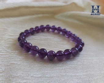 Genuine Amethyst Stretchy Bracelet | Natural Purple Gemstone Jewelry | Healing Crystal Bracelet