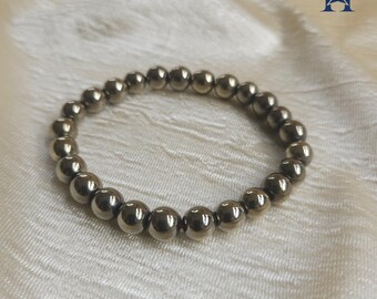 Golden Hematite Beaded Stretchy Bracelet 8mm | Healing Crystal Jewelry | Energy Balancing Stone | Unisex