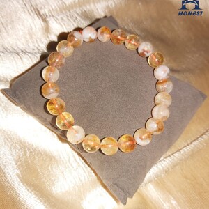 Handmade Citrine Bracelet, Unisex Gemstone Stretchy Bracelet, 8mm Round Beads