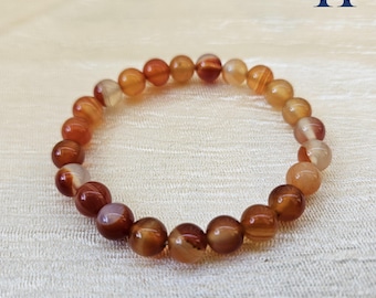Handmade Red Carnelian Bracelet: 8mm Gemstone Bead, Stretchy