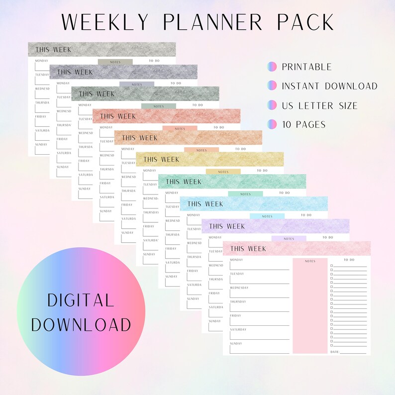 Weeklie Program Pack Weekly Planner Pack Printable, Minimalist Weekly Schedule, Week at a ...