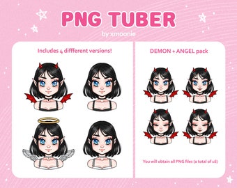 PNGtuber for Twitch, YouTube, Discord, Veadotube / 001 / 4x Anime Girl Demon Bat Angel