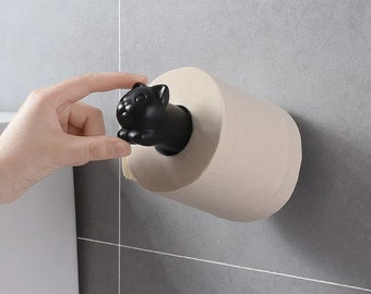 Porte-papier toilette hygiénique mural style chat noir ou blanc