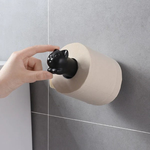 Black or white cat style wall mounted toilet paper holder