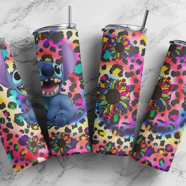 Stitch flower tie dye leopard 20oz tumbler sublimation design download , PNG , JPG