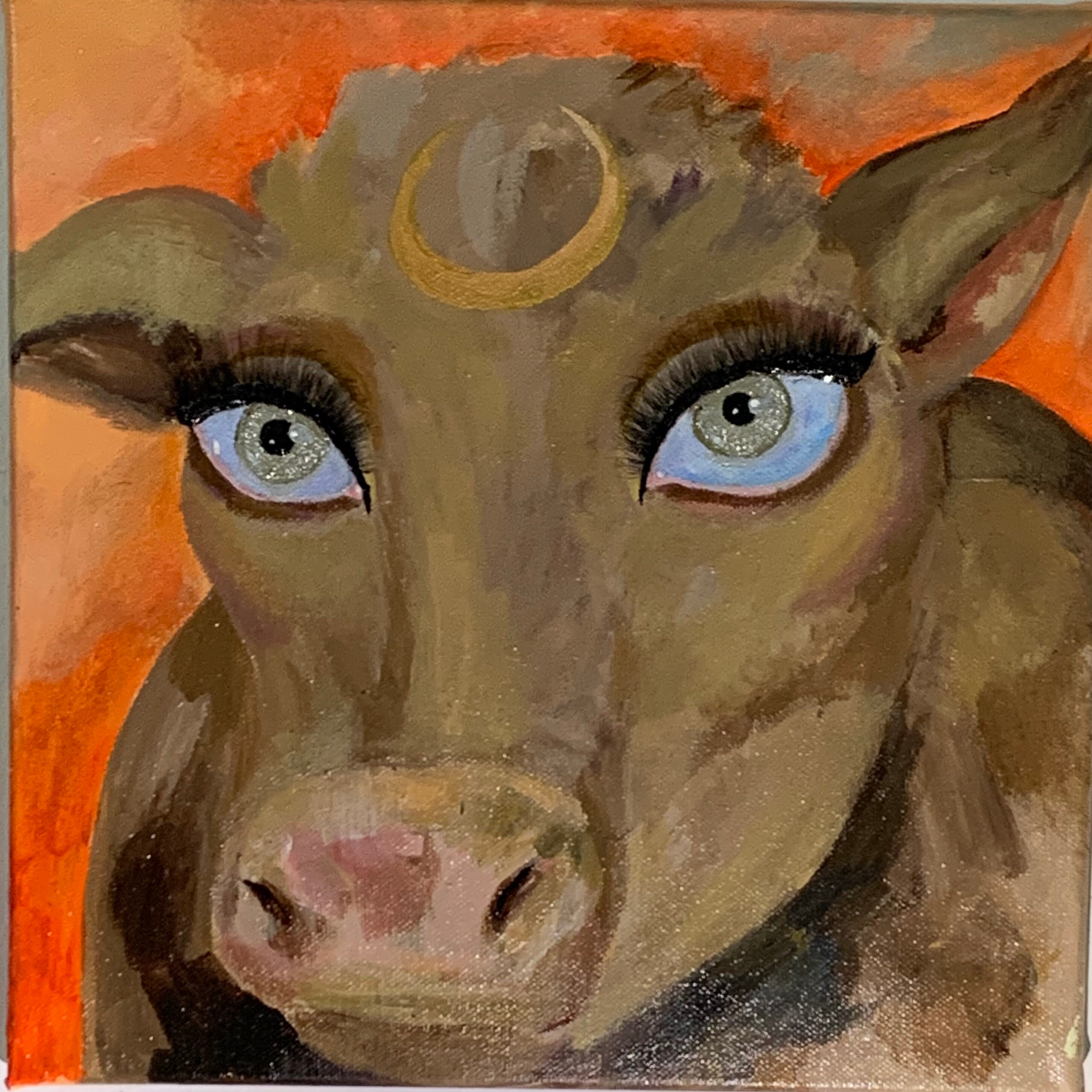 Red Sunset Cow Painting - Etsy