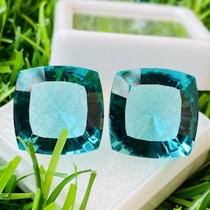 Beautiful Pair Greenish Blue Sapphire Gemstone Helix Cut Fantasy Carving  Excellent Cut Gemstone Size-14x14x9MM Carat-22.70 And(extra gift)