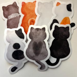 Autocollants en vinyle laminé mat à l'arrière du chat | Cadeau pour ami de la famille soeur meilleure amie | Notes de l'agenda | Autocollants chat kawaii face à l'arrière