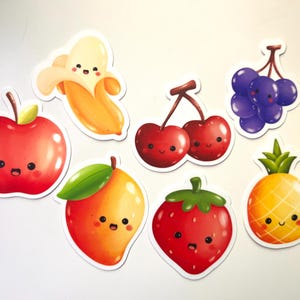 Autocollants en vinyle laminé mat fruits kawaii | Meilleurs amis gourmands, soeur, ami de la famille, notes de l'agenda | Autocollants mignons de fruits sains