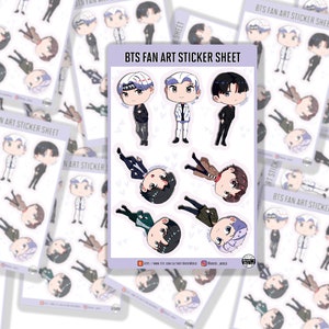 Stickervellen BTS-fanart BTS-leger verzamelstickers Jungkook, V, Suga, Jin, Jimin, J-Hope, Rm fullbody|voor laptop, telefoon, waterfles