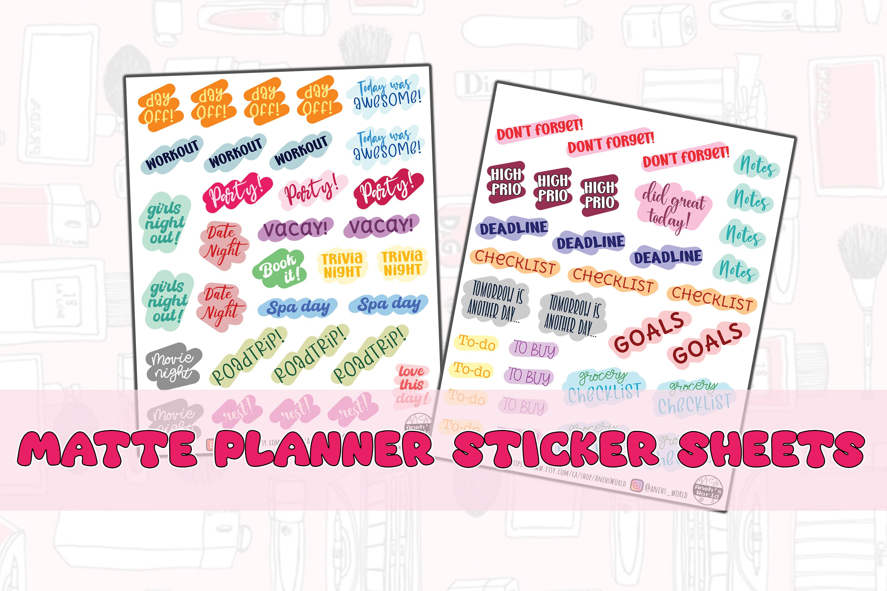Planner Sticker Sheets 4x5.5in Sticker Sheets Matte Vinyl Stickers ...