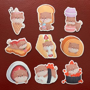 Autocollants en vinyle laminé mat chien mignon dans de la nourriture | Cadeau pour gourmands et amis des chiens, soeur et ami de la famille | Décoration de gobelet organisateur de journal