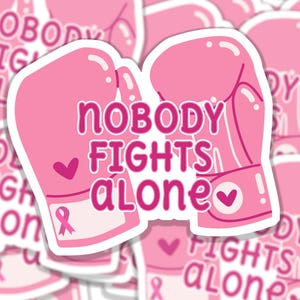 Grote C Warrior-sticker|Roze lint|Bokshandschoenen Nobody Fights Alone|Gelamineerde vinylstickers|Sterke vrouwenstickers
