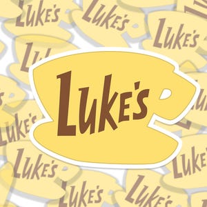 Luke's Diner-sticker Gilmore Girls-stickers|Gelamineerde vinylstickers|Luke Denen|Cadeau voor vrienden van de seriefan|Coffee Lover-cadeaus feestbedankje