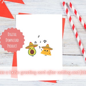 Linda tarjeta de felicitación de aguacate y Nacho bailando salsa / 5x7in / Descarga digital / Cumpleaños, Sólo porque, Aniversario, Tarjeta del Día de San Valentín