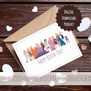 Tarjeta de cumpleaños imprimible de Taylor Swift Eras/¡Feliz cumpleaños, Tay!/tarjeta de felicitación para mejores amigas, regalo para hermanas, regalos para Swifties, amantes de Tay-Tay