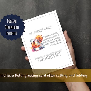 Ouderwetse Bourbon recept afdrukbare wenskaart voor Vaderdag afdrukbare wenskaart digitale download
