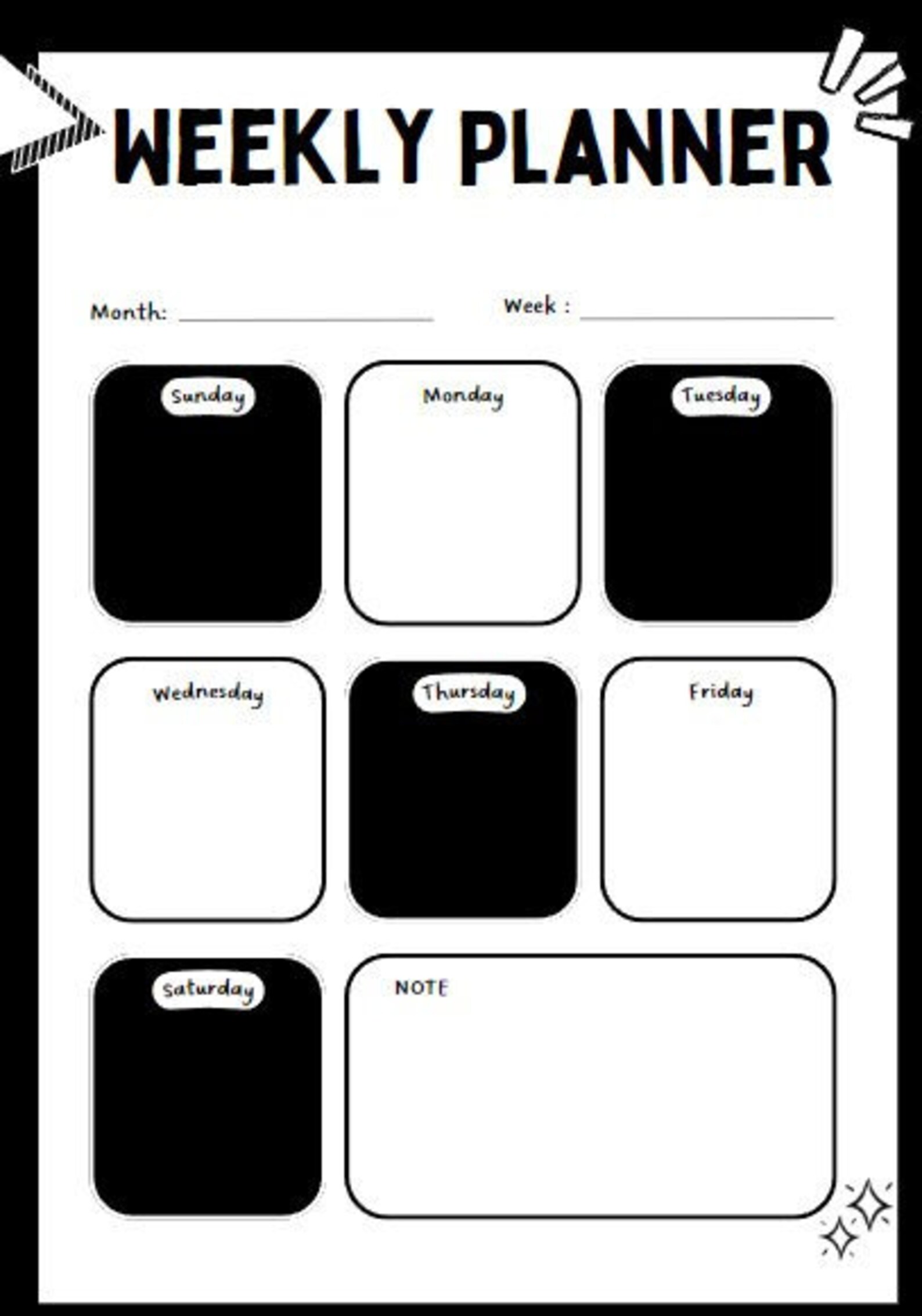 Black and White Weekly Planner. the Best Planner for Making Noted ...