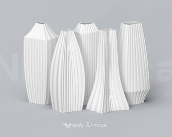 3D Printed Vase Collection STL: Modern Home Decor (Digital File)