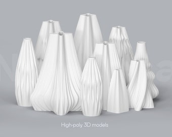 3D Printed Vase Set: Contemporary STL File Collection (Downloadable)
