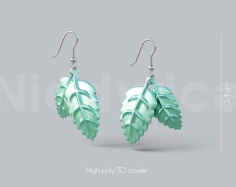 Minzblatt Ohrringe 3D Print Muster: Botanischer Schmuck STL Datei (Digital Download)