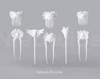 3D Print Hair Accessories STL Bundle: 11 Unique Hair Sticks & Pins (Digital Download)