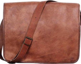 Vintage Leather Briefcase: Handmade Full-Grain Messenger Bag