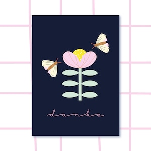 Postkarte Danke Blume Motten