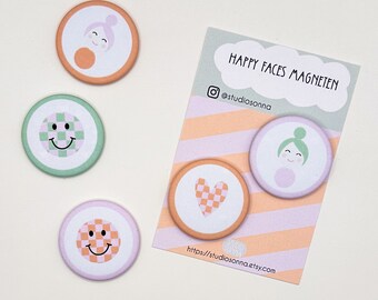 Magnet Buttons Glückspüppchen Smiley Herz