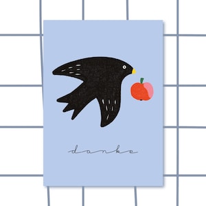 Postkarte Danke Rabe Apfel