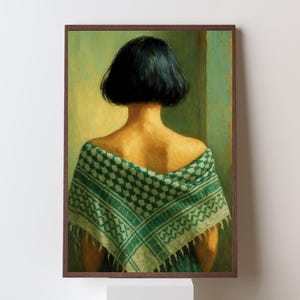 Palestinian Resistance Woman, Digital Painting Print, Keffiyeh Art, Middle Eastern Identity & Heritage Printable Artwork A2 - 59.4 x 42 cm