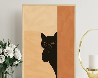 Funny Black Cat Bathroom Print: Playful Feline Art (Digital Download)