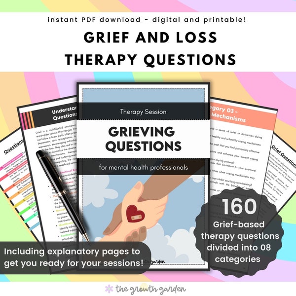 Grief Therapy Questions - Grief and Loss Therapy - Therapy Questions Bundle - Therapy Resource for Mental Health Professionals