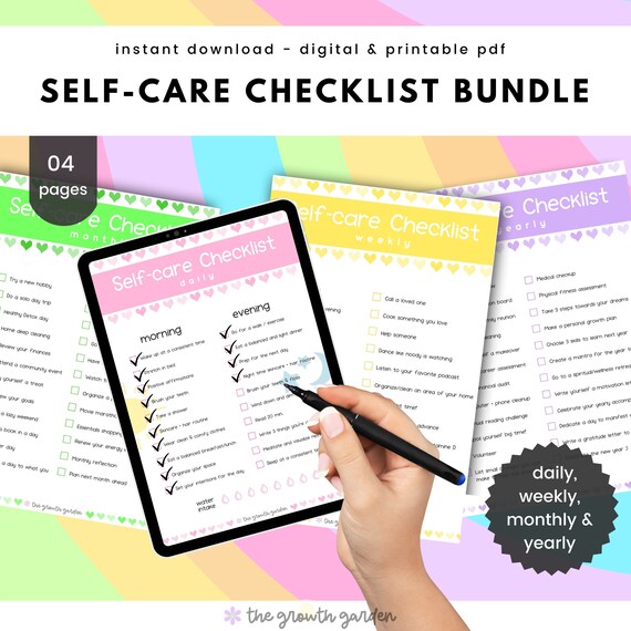 ADHD Self Care Checklist Bundle - Daily, Weekly, Monthly & Yearly Self-Care Tracker