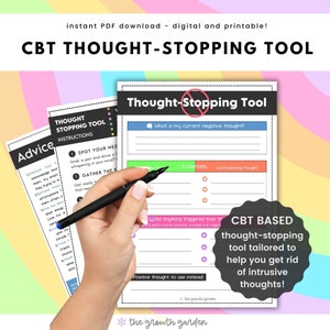 CBT Thought-Stopping Worksheet - Dealing with Intrusive Negative Thoughts- Ideal for Anxiety, Depression, Panic Disorder, Addiction and more