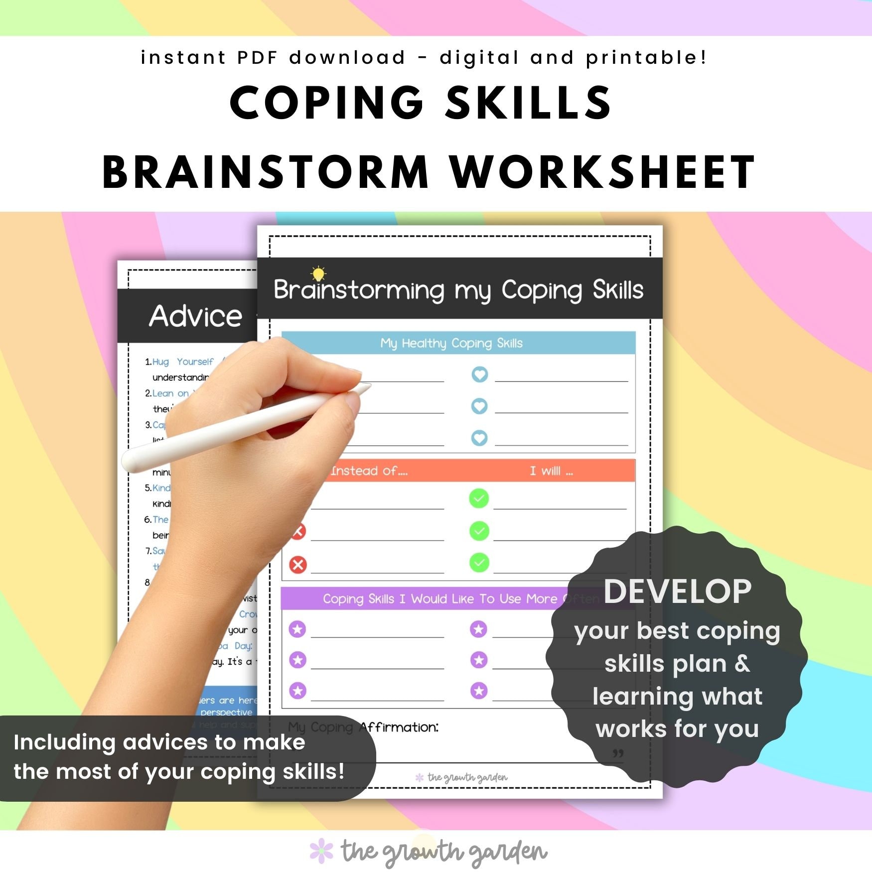 Coping Skill Worksheet - Brainstorming Coping Skills, Therapy Tool, CBT ...