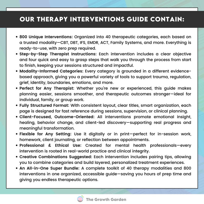 Therapy Interventions Bundle for Therapists | CBT DBT Worksheets | Treatment Planning Tools Guide | Mental Health Printable PDF image 3