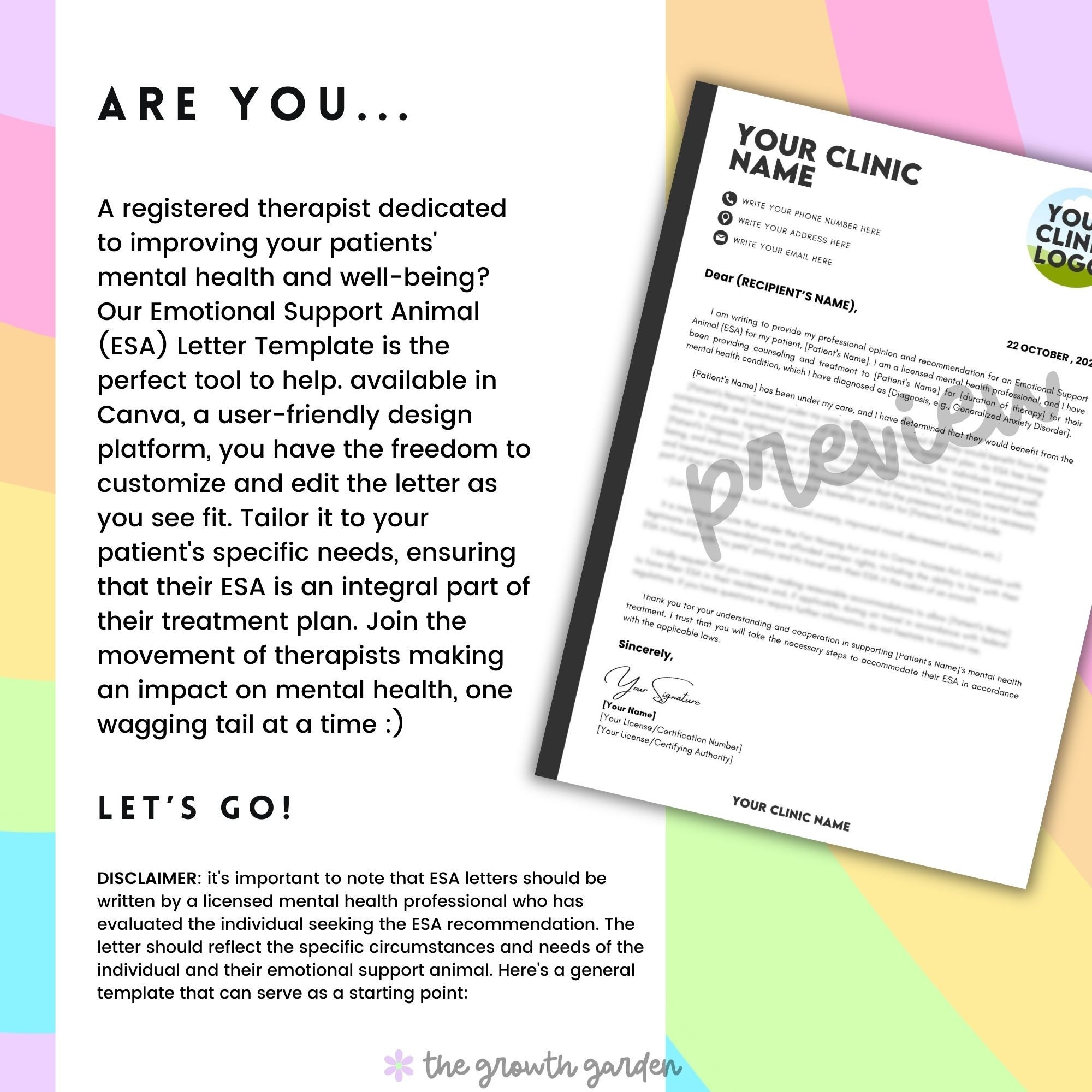 ESA Letter Template | Editable Counseling Forms for Emotional Support ...