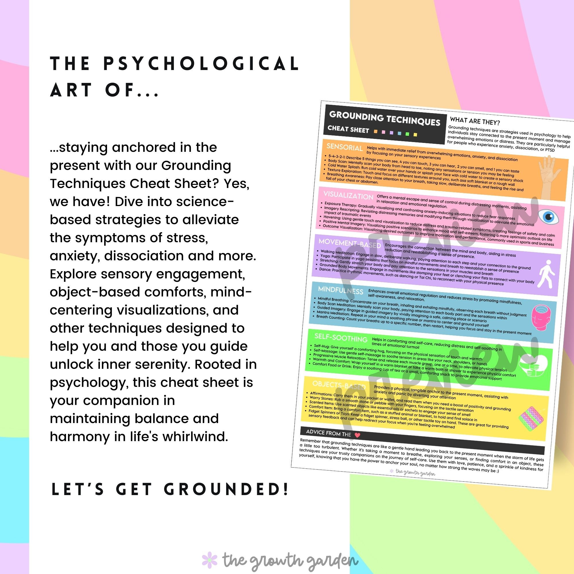 Grounding Techniques Cheat Sheet Coping Strategies for Anxiety, PTSD, Panic Disorder