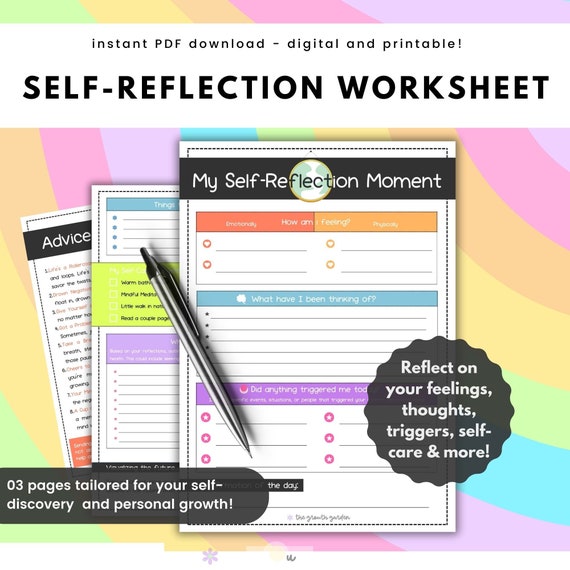 Self-Reflection Worksheet - Therapeutic Reflection - Self-Discovery Mental Health Worksheet