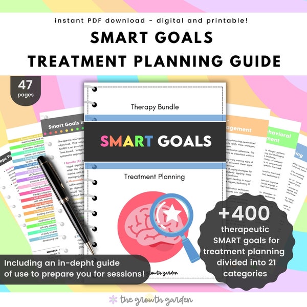 SMART Goals Treatment Planning Guide for Mental Health Professional, Therapists, Counselors - Therapy Interventions - Therapy Progress Notes