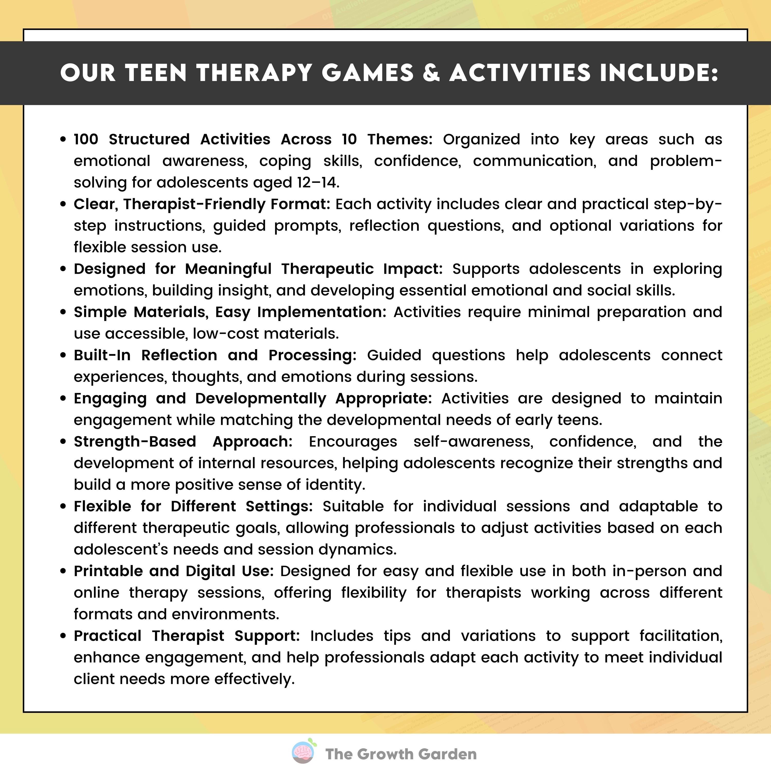Teen Therapy Games & Activities Guide for Adolescents (12-14 Years Old