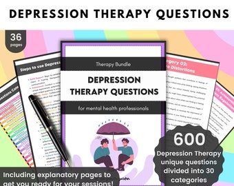 Depression Therapy Questions Bundle – Cognitive Distortions, Trauma-Informed Care (PDF)
